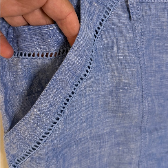 INC International Concepts Light Blue Linen shorts dainty cutouts pockets SZ 16 - Picture 2 of 9